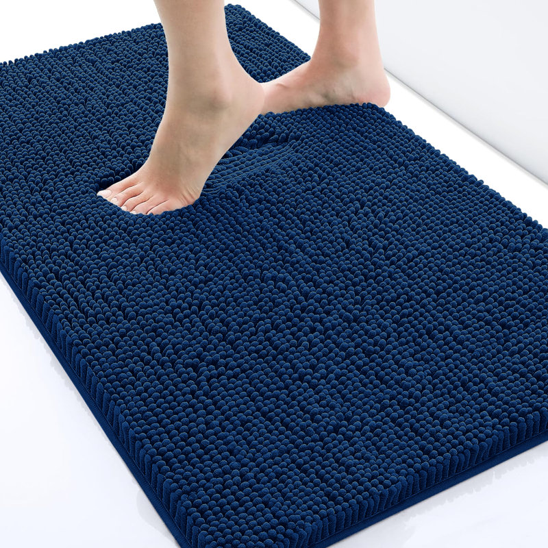 Chenille Non-Slip Non-Slip Bath Mat, Navy, 50cm Width X 80cm Length