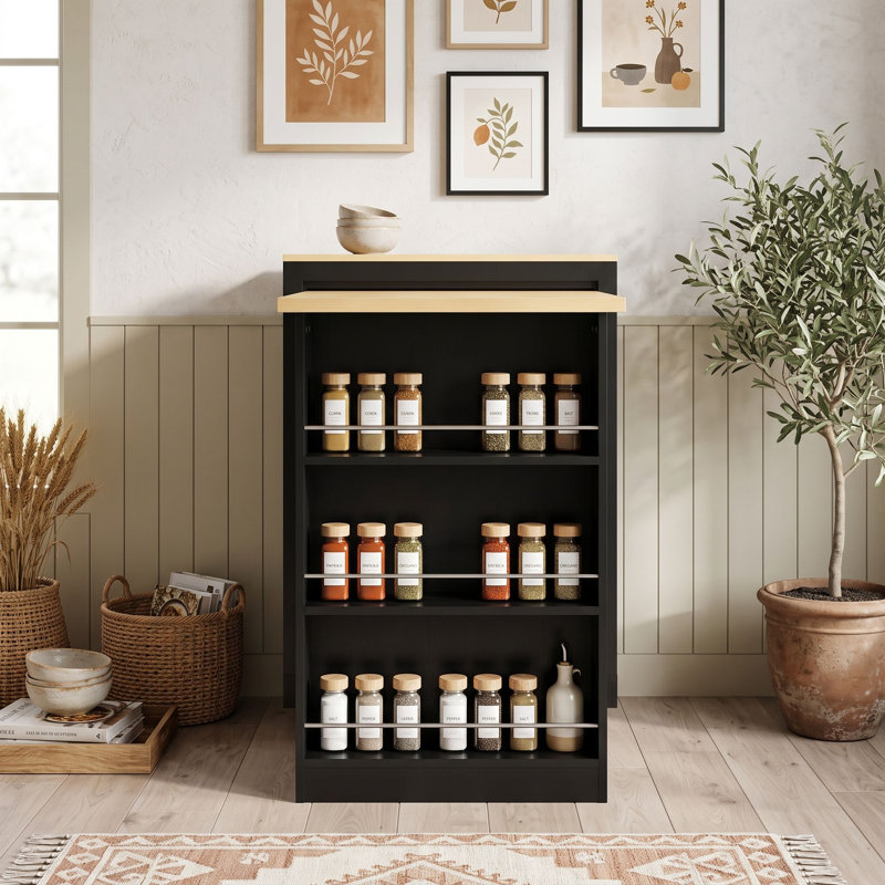 Table de cuisine extensible avec station de recharge intégrée, rangement pour bouteilles de vin et tiroirs, Noir naturel