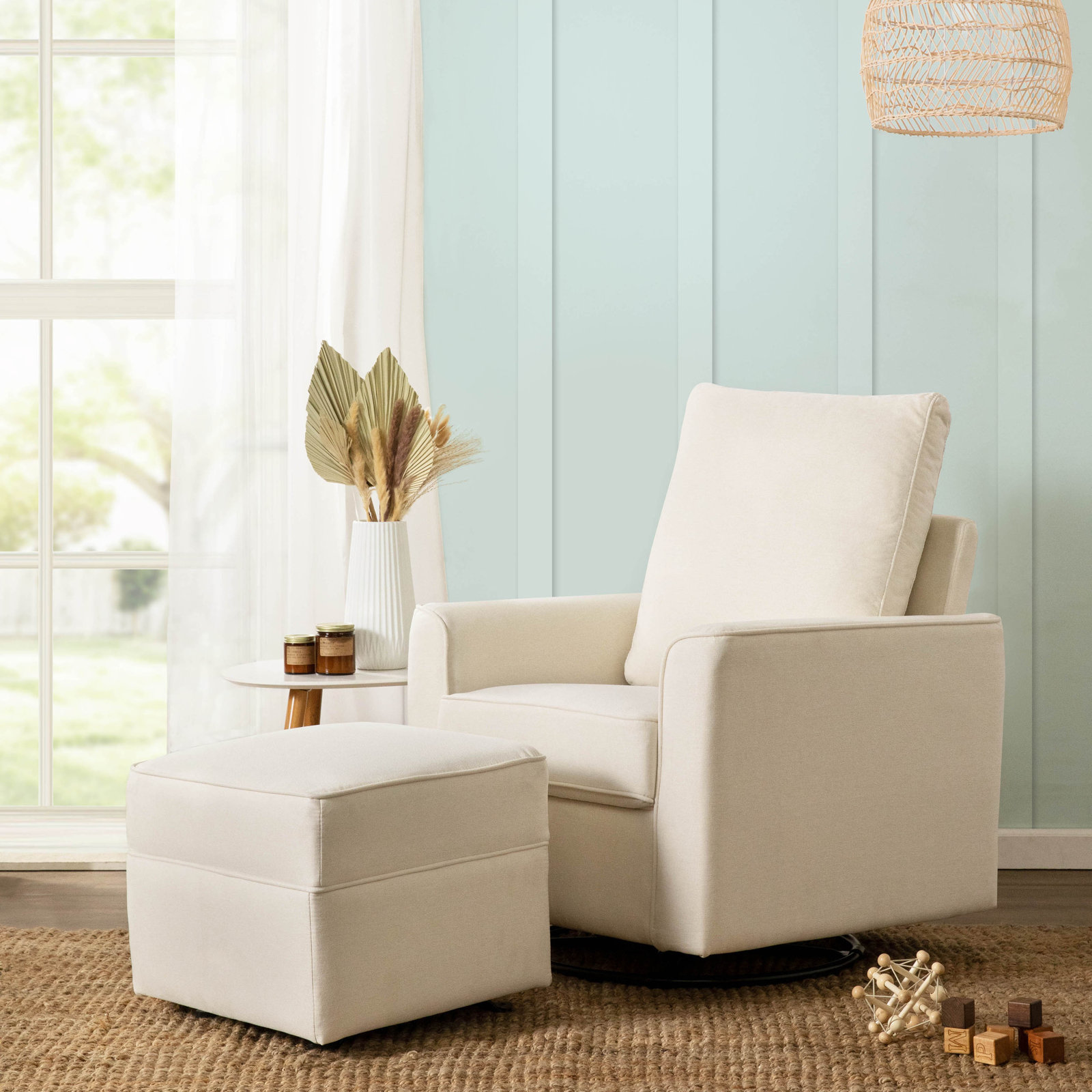 Willa 21" Ottoman, Cream Eco-Weave
