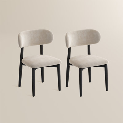 Mid-Century Modern Wood Dining Chairs, Upholstered Cotton Linen Wood Dining Chair Side Chair, Fully Assembled (Set of 2)
