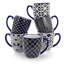 Ensemble de 6 tasses en grès, 6 tasses à café, motifs bleus et blancs assortis, grandes tasses à thé, va au micro-ondes et au lave-vaisselle