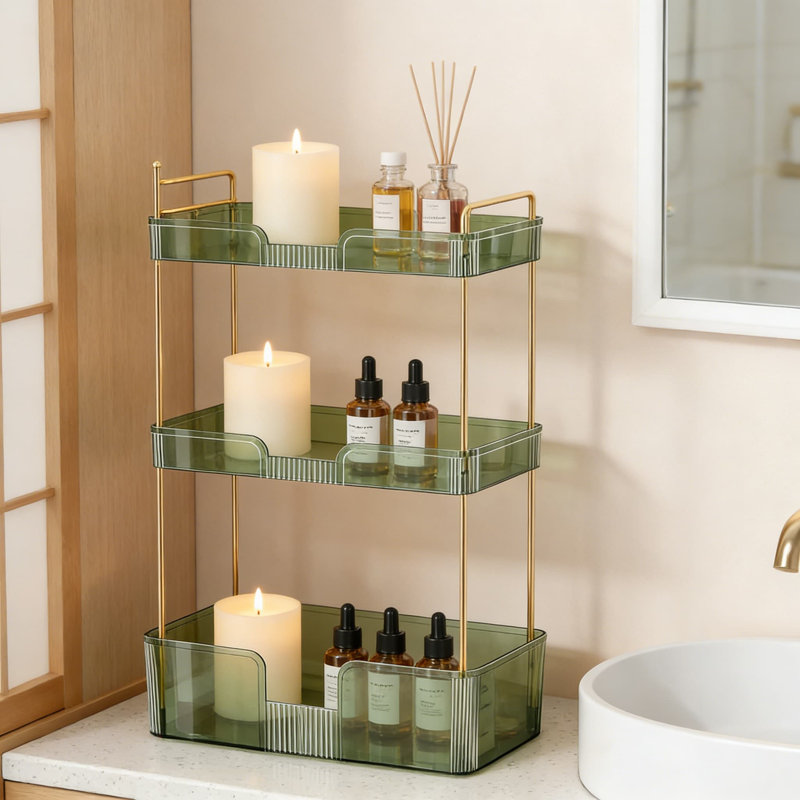 Organisateur de salle de bain pour salle de bain avec grande capacité, organisateur de maquillage pour meuble-lavabo à 3 niveaux avec support pour soins de la peau, soins des cheveux et parfum, support de rangement facile à installer