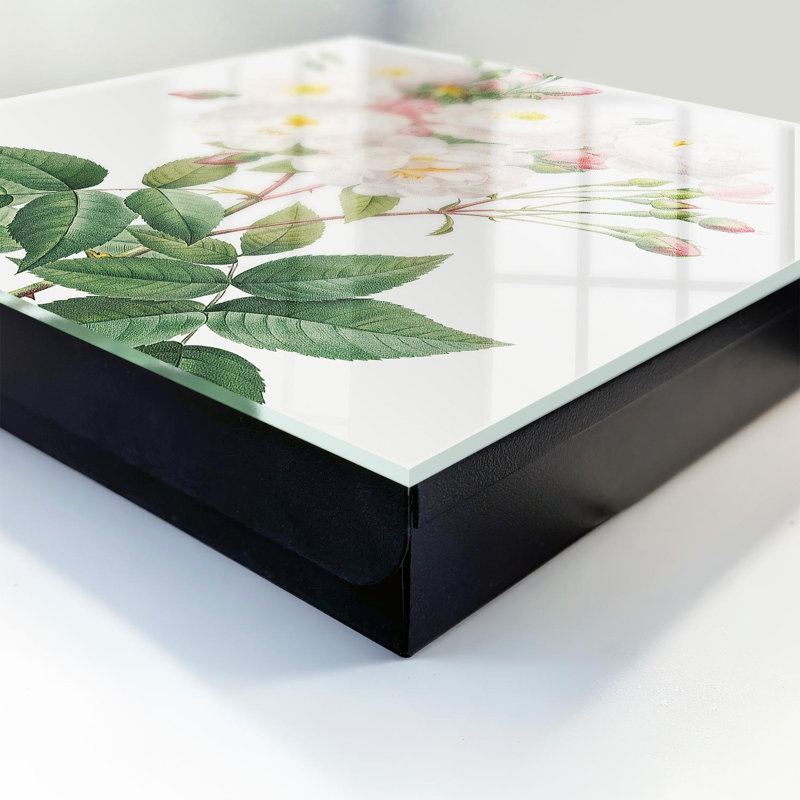 Decorative key box for wall, Opens to the right, 30x30x5, Black, Delicate flowers on green stems, 