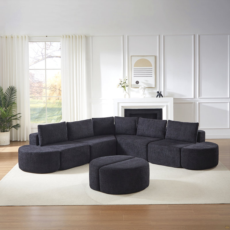 Ensemble de canapé modulaire en tissu chenille, Noir