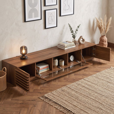 TV Stand with LED Lighting and Glass Display Door