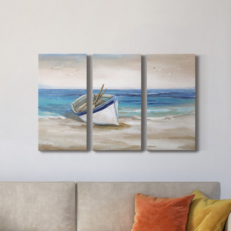 Shore Excasion - 3 pièces, peinture sur toile tendue, H 18 po x l 36 po x P 1 po