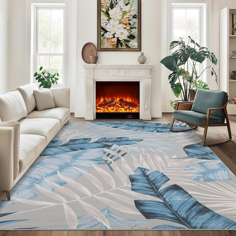Modern Machine Washable Rug with Rubber Non-Slip Backing for Living Room, Dining Room, Bedroom, Office & Playroom