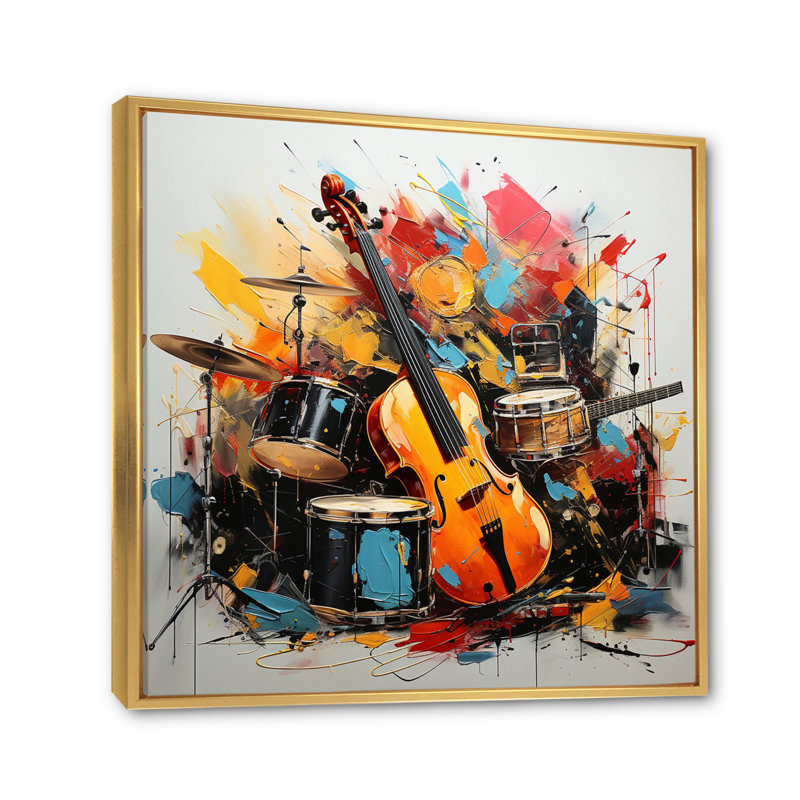 «Music Vibrant Rhythms Bold», art mural musical, Cadre flottant doré, 16" H x 16" W