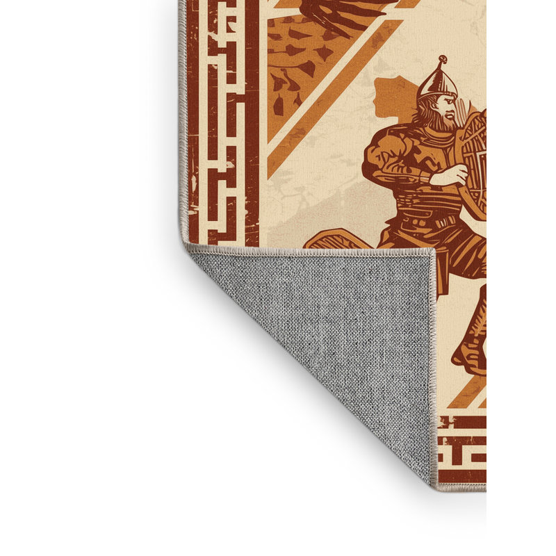 Machine Washable Medford Viking Athletic Contest Modern Rustic Vintage Look Rug in Beige – Beige Binding, 2x5