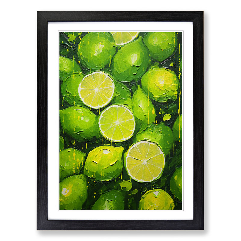 Lime Fruit Impressionism No.2 - Single Picture Frame Print on Wood, 64cm H x 46cm W x 2cm D, Black Framed