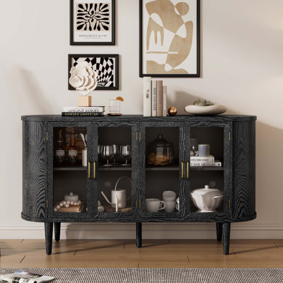 Buffet en bois avec portes en verre et tablettes réglables
