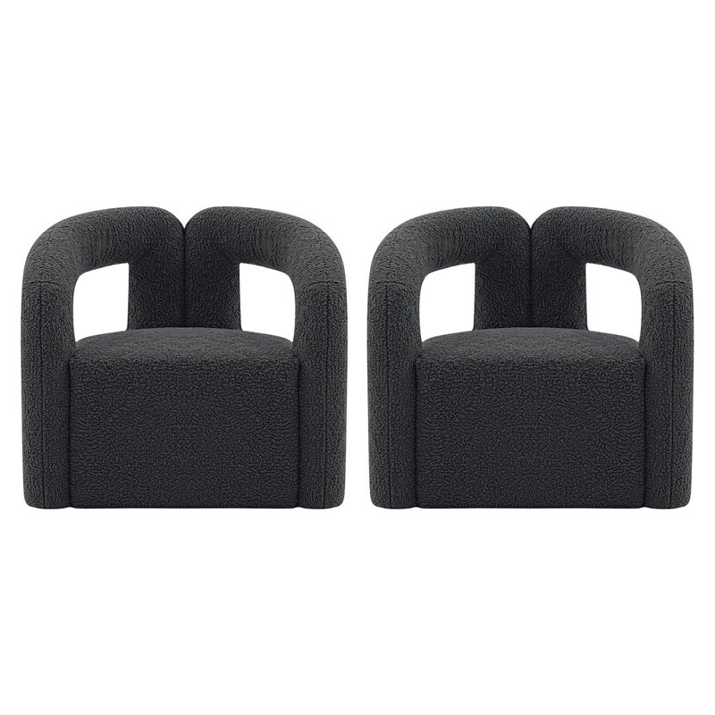 Fauteuil demi-tonneau noir Darian, Bouclé noir