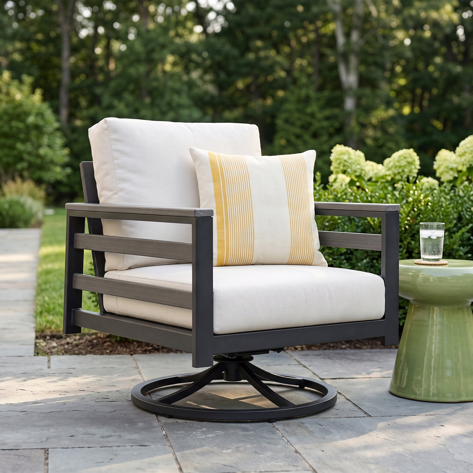 Townsend Sunbrella® Metal Swivel Patio Rocking Chair, Sunbrella Canvas Natural, Gray