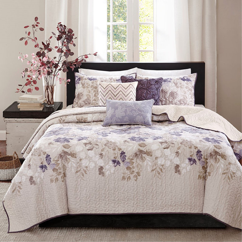 Ensemble de courtepointe 6 pièces avec coussins décoratifs, Beige, King Quilt + 5 Additional Pieces