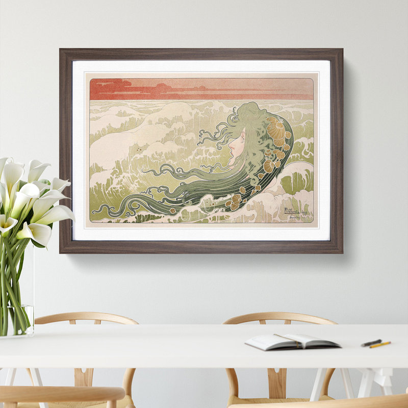 The Wave by Henri Privat-Livemont - Picture Frame Painting, 36cm H x 48cm W x 2cm D, Walnut