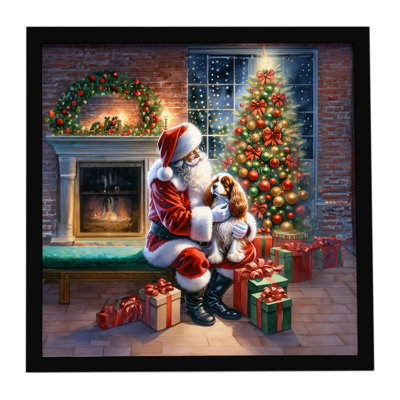Cavalier Spaniel and Santa Claus, reproduction d'art encadrée