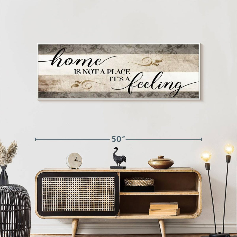 Panneau mural Home is Not a Place It's A Feeling V, Cadre flottant blanc, 49 po x 17 po