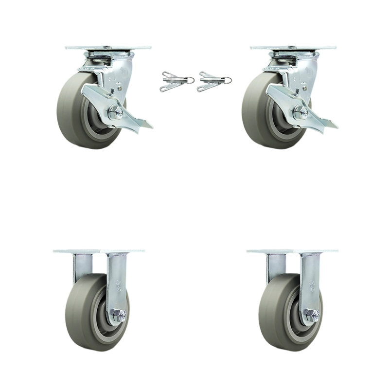 5 Inch Thermoplastic Rubber Caster Set with 2 Brakes/Swivel Lock 2 Rigid SCC/SCC-30CS520-TPRRF-TLB-BSL-2-R-2