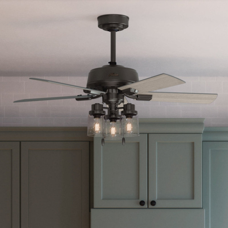 Ventilateur de plafond 44 po à 5 pales pour ferme moderne avec lumières et chaînes de traction 44 "Hartland, Bronze noble