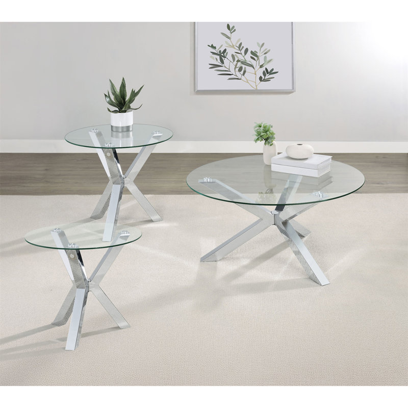 Alexa Chrome 3-piece Round Coffee and End Table Set