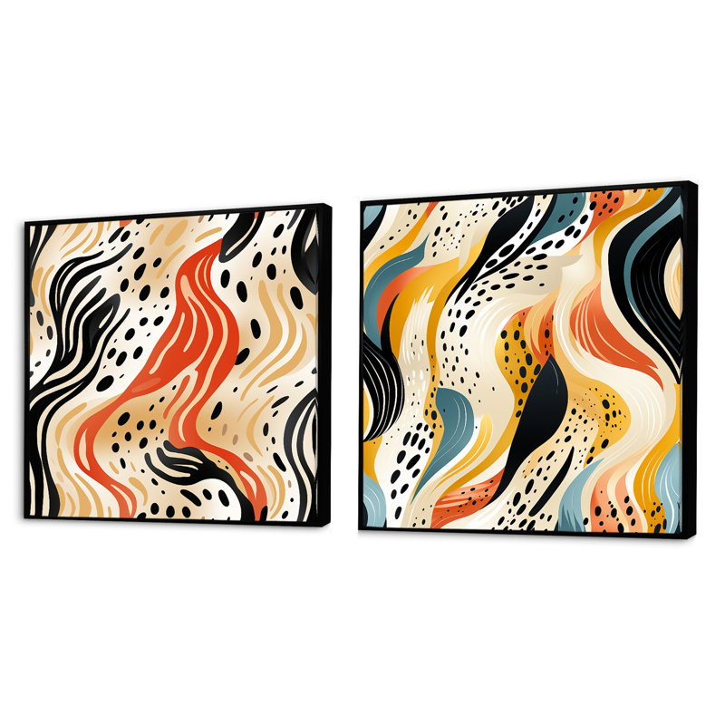 Conolyn - Abstract Collages Square Collage Set Of 2, Black Floater Framed, 16" H x 33" W