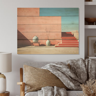 Peach Minimalism Subdued Forms Harmony - Minimalism Wood Wall Art On Natural Pine Wood