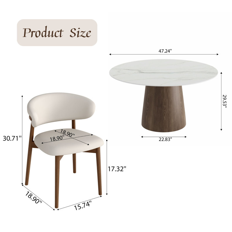 Ensemble de table de salle à manger à piédestal de taille moyenne avec chaises ergonomiques en similicuir, Snow