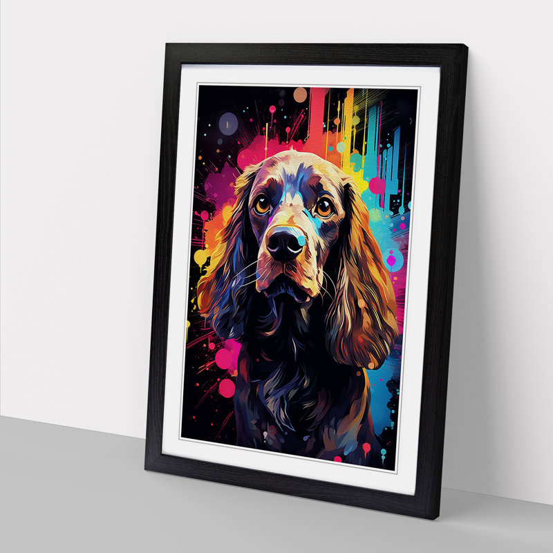 Cocker Spaniel Futurism - Single Picture Frame Print on Wood, 64cm H x 46cm W x 2cm D, Black Framed