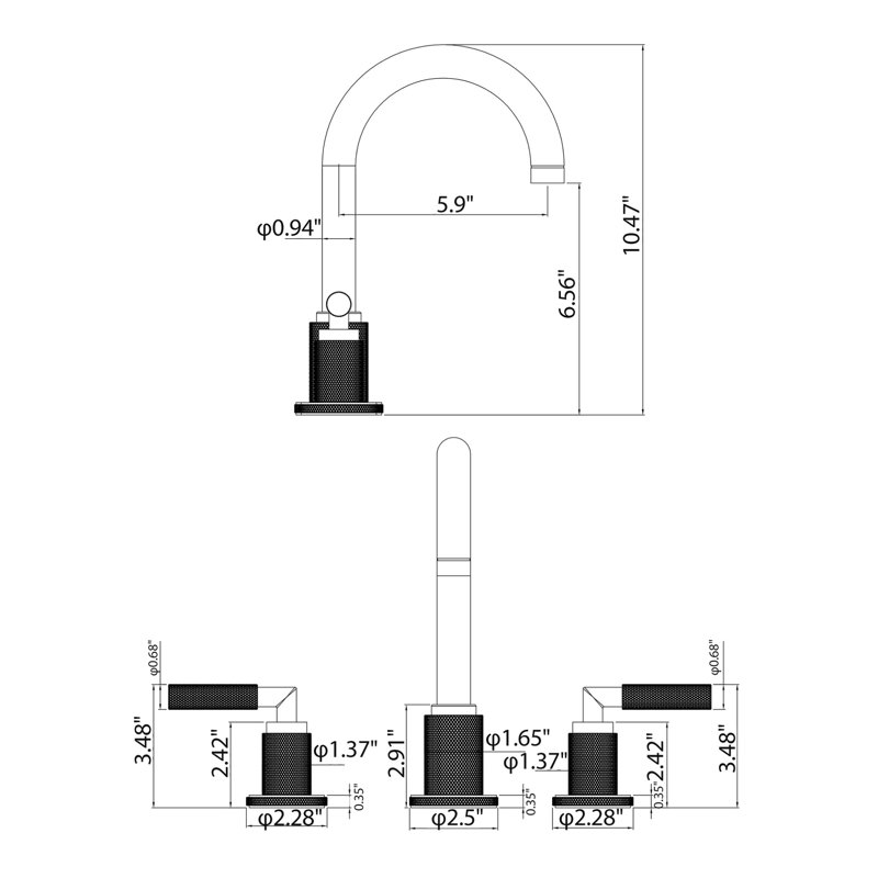 Widespread 2-handle Bathroom Faucet with Drain Assembly, Lever Handle, Matte Black