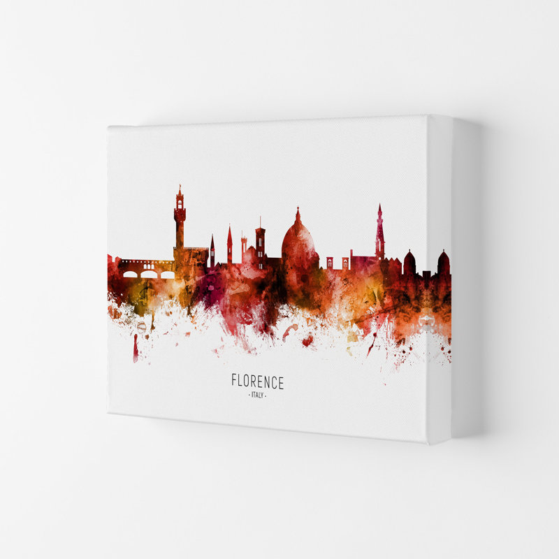 Florence Italy Skyline Red City Name by Michael Tompsett - Print, 59.4cm H x 84cm W x 4cm D, Wrapped Canvas