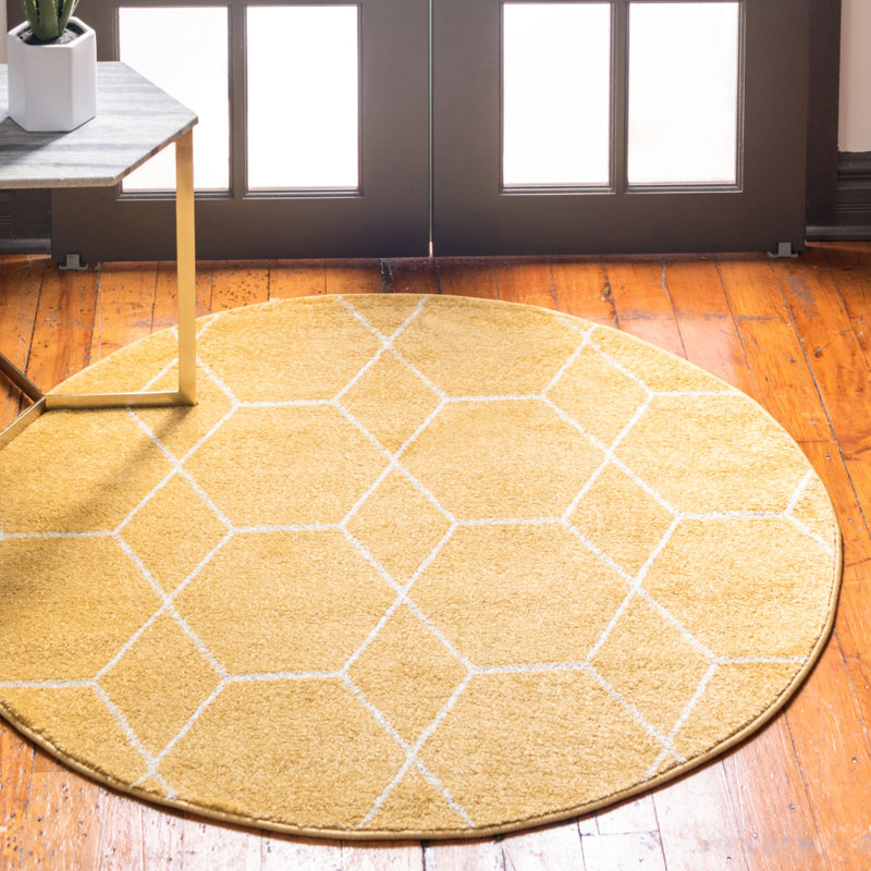 Debrodie Geometric Area Rug, Round 3'1", Yellow