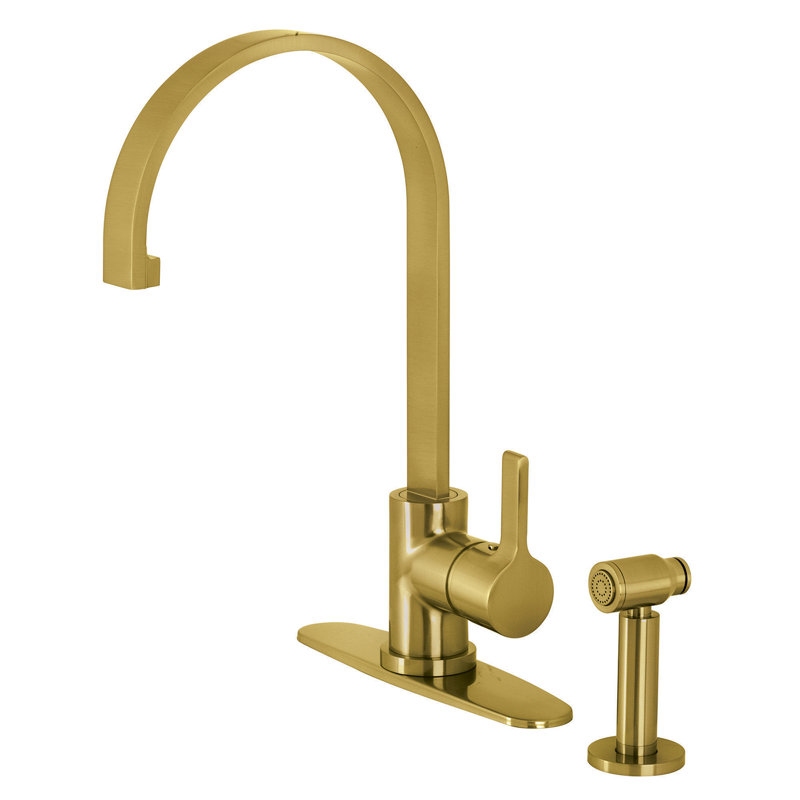 Robinet de cuisine à poignée simple avec jet latéral Continental, Laiton brossé