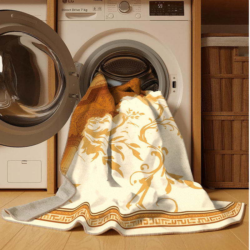 Tapis oriental traditionnel beige lavable à la machine Paizlea, 7 x 10