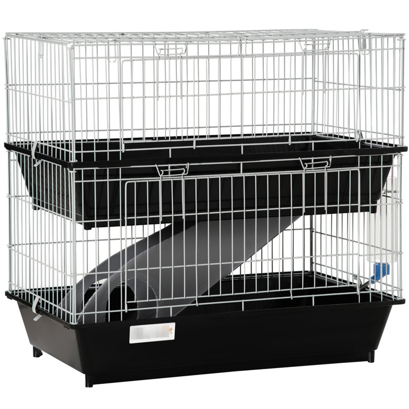 Cage pour 2 petits animaux avec structure en métal - Enclos pour animaux noir supplémentaire