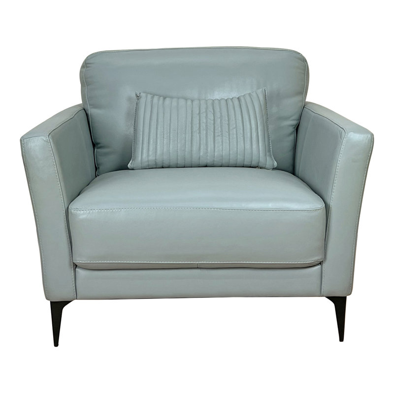 Fauteuil en cuir véritable touffeté Mishkat, Cuir véritable bleu aquatique