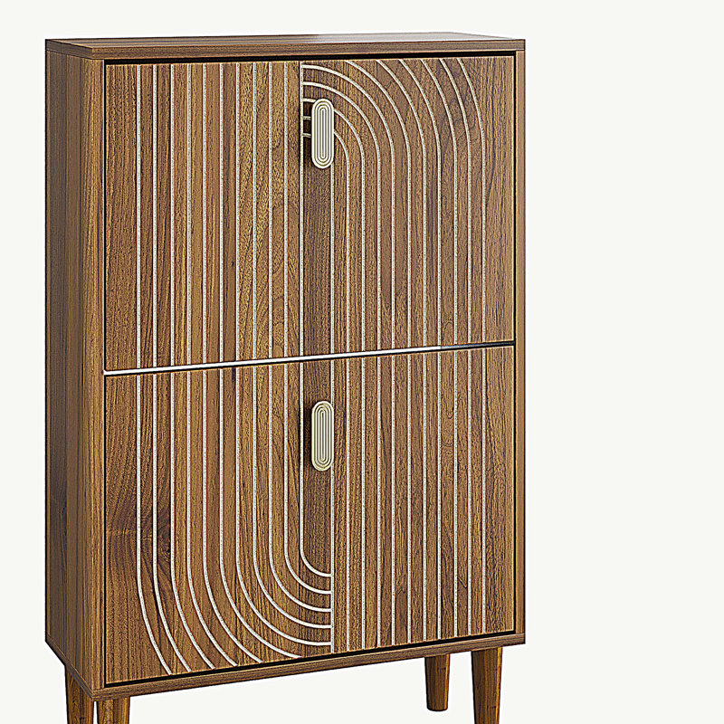 Armoire à chaussures avec 2 tiroirs rabattables, armoire à chaussures autoportante avec poignées en métal