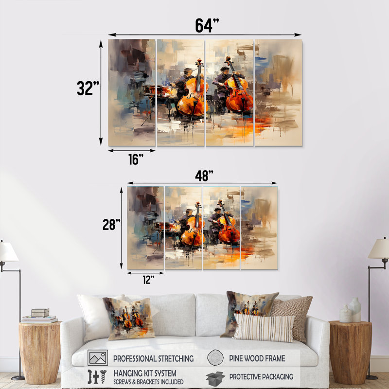 Ensemble de 4 reproductions d'art mural brun, H 28 po x l 48 po