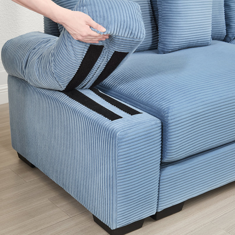 82.6"  Oversized Cloud Modular Sectional Couch, Soft Corduroy Fabric With Chaise 6 Throw Pillows, Deep Seat Wide Armrests, Ergonomic Design Easy Assembly, Soft Corduroy,For Living Rooms Lounges, Blue
