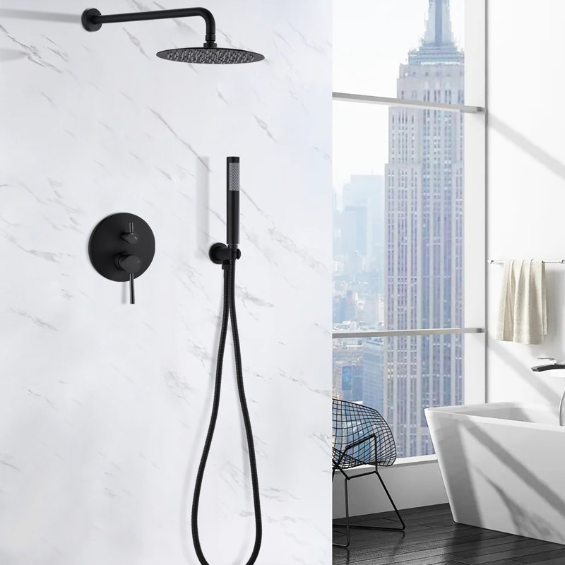 Wall Mounted Shower , Matt Black. 10" Rain Head & Handheld. Balancing Valve. Adjustable Holder. 360° Joint. . 1.8 Gpm Flow Rate. Dual Head. Compatible With American Plumbing