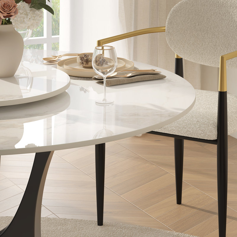 5-Piece 53.15' Round Dining Set Upgrade: Adds Removable Lazy Susan to Sintered Stone Table, Perfect for 4 Person Families
