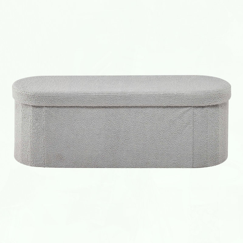 Banc de rangement avec repose-pieds ovale pliable avec tissu en molleton Teddy, supporte 660 lb