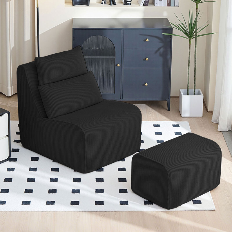 Méridienne en velours côtelé avec repose-pieds Corduroy Compression, Noir