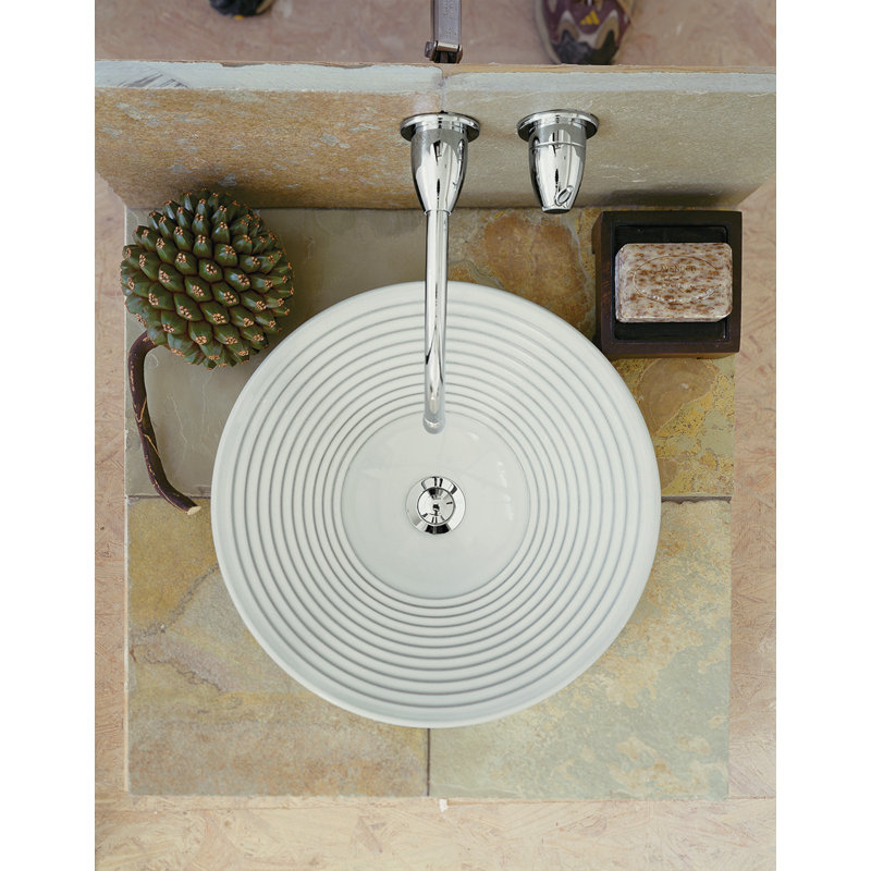Turnings Ceramic Circular Vessel Bathroom Sink, Honed White