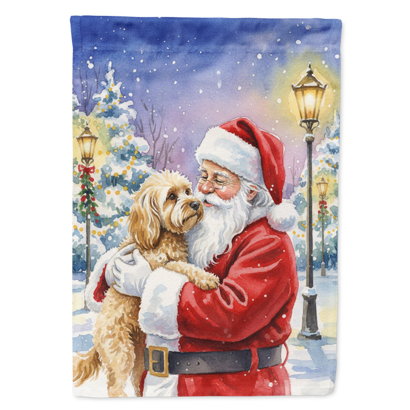 Cockapoo avec le drapeau du jardin du père Noël, Taille du jardin, Cockapoo