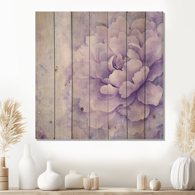 Rêverie silencieuse de pivoine mauve III - Décoration murale moderne sur bois de pin naturel, H 30 po x l 30 po x P 0,78 po