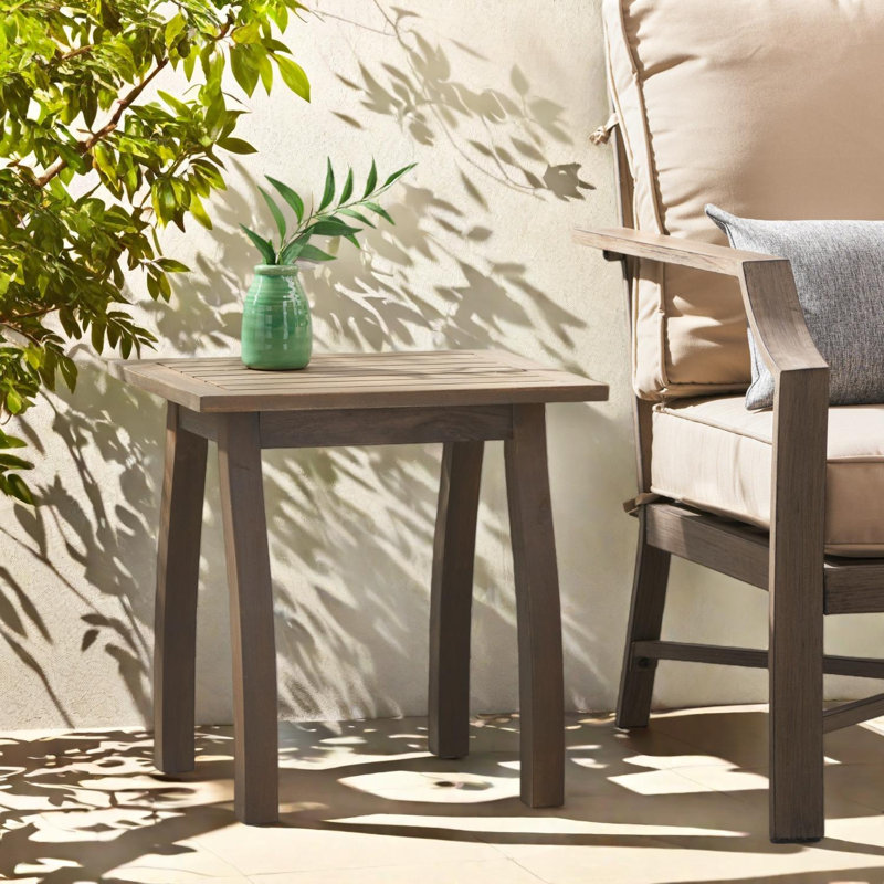 Outdoor Slatted Acacia Wooden Side Table, Grey
