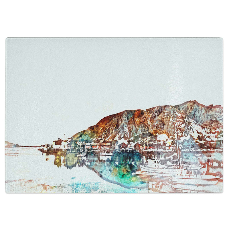 Tempered Glass Docked Boats in Ballstad Norway Chopping Board, 28.5 cm W x 20 cm L