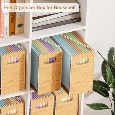 Acrylic Wall File Organizer, Hanging File Folder Organizer with Handle, Bamboo File Box File Crate Storage Box, Portable Filing Organizer for Home Office Classroom (Letter Size, 2 Pack)