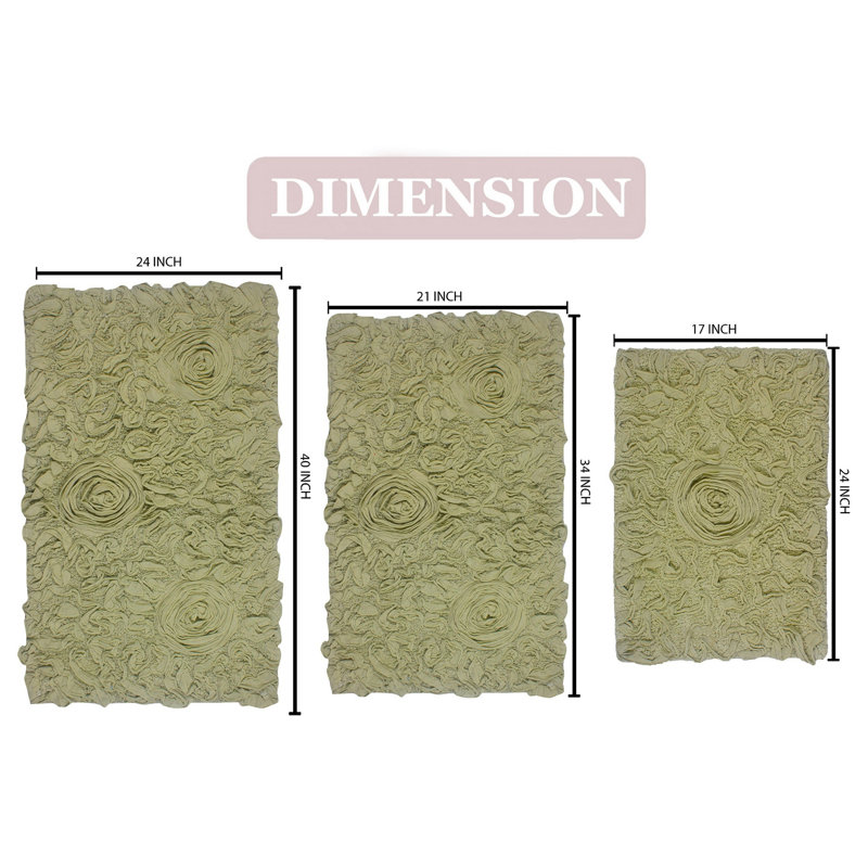 100% Cotton Bath Rug (Set of 3), Green