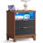 2 Drawers Wood Nightstand with LED Open Cubby Fluted End Table Charging Station -1965469189-1964678158